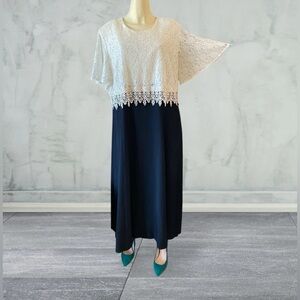 Vintage S.L.Fashions Romantic Gatsby Ivory Lace Top Black Formal Women Dress 20W